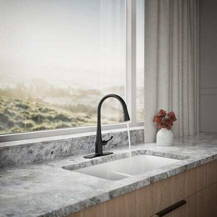 Kohler K-596-BL Simplice High-Arch Single-Hole or Three-Hole, Single Handle, Pull-Down Sprayer Kitchen Faucet, Matte Black with 3-Function Spray Head, Sweep Spray and Docking Spray Head Technology