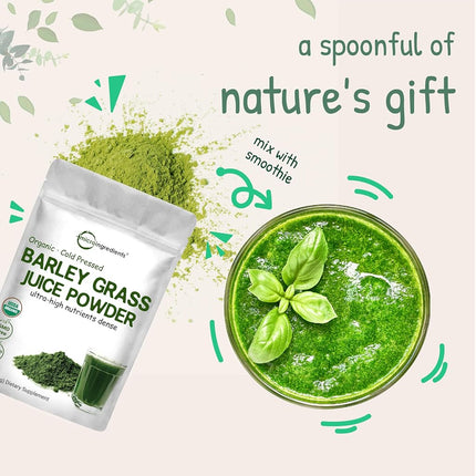 Micro Ingredients Organic Barley Grass Juice Powder, 10 Ounce, Cold Pressed, US Grown, Immune Vitamin, Fibers, Minerals, Antioxidants and Protein, Vegan