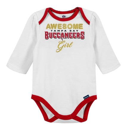 NFL Baby Girls' 3Pc Bodysuit, Footed Pant, & Cap Set, Tampa Bay Buccaneers, 6-9 Months