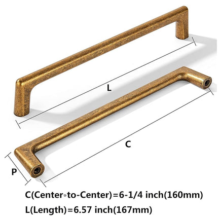 khtumeware 10 Pack 6 1/4 Inch(160mm) Hole Centers Vintage Antique Brass Kitchen Cabinet Pulls, Aged Brass Drawer Pulls Kitchen Cabinet Hardware for Cupboard Drawer Handles Dresser Retro Pulls
