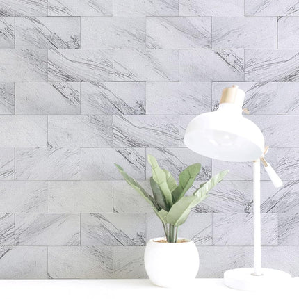 Art3d 102-Piece Peel and Stick Tiles Backsplash for Kitchen Bathroom, Stick on Subway Wall Tile Stickers - 15x7.5 CM, White Granite