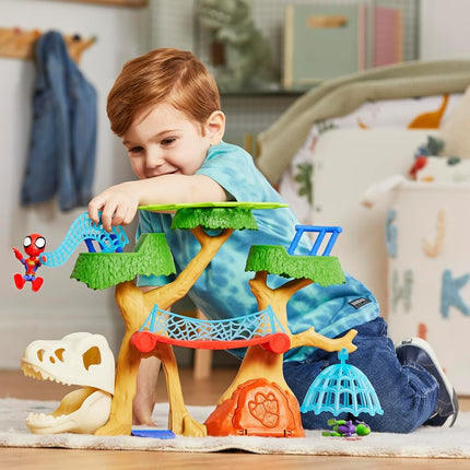 SPIDEY AND HIS AMAZING FRIENDS Marvel Dino Webs Tree House Playset, Spider-Man & Goblin Raptor, 4-Inch Action Figure Set, Ages 3+