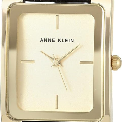 Anne Klein Women's AK/2706CHBK Gold-Tone and Black Leather Strap Watch