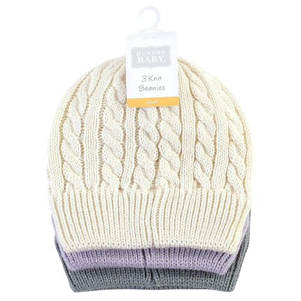 Hudson Baby Gorro de punto con puño para bebé, unisex, 3 unidades, lila crema, adulto