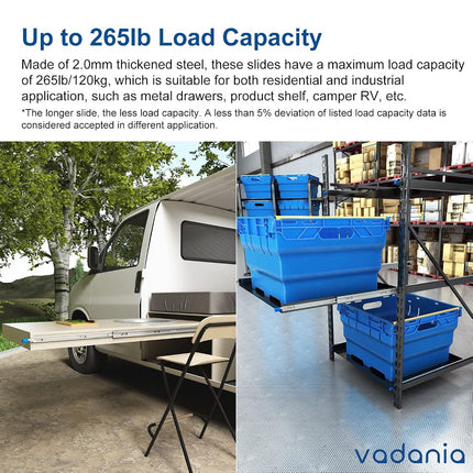 VADANIA 550mm Heavy Duty Drawer Runners with Lock #D51, 1 Pair