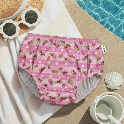 green sprouts i Play. by Girls' Pull-up Reusable Absorbent Swimsuit Diaper, Light Pink Watermelon Stripe, 3T
