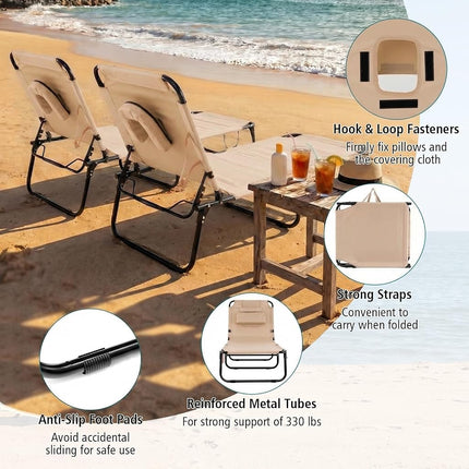GYMAX Tanning Chair, 330lbs Beach Lounge Chair with Face Hole