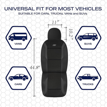 Skechers Memory Foam Car Seat Covers, Leather & Mesh Thick Protection, Black Front Cover, Airbag Compatible, Automotive Comfort & Protection for Most Cars, Trucks, SUVs, Black & Memory Foam (SK01055)