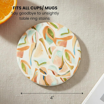 Ceramic Absorbent Coasters Set of 6 with Holder, Marble DrinkCoasters for Coffee Table, Water-Absorbing Stone Coasters (Impressions)