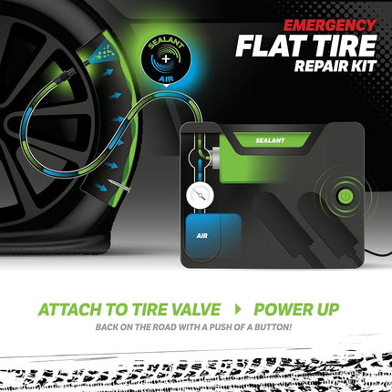 Slime 50139 Flat Tire Puncture Emergency Kit, Includes Sealant and Tire Inflator Pump, Analog, Suitable for Cars and Other Highway Vehicles, 10 Min Fix