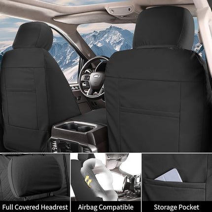 Tecoom Tacoma Car Seat Cover - Leather Front Seats Covers, Waterproof Automotive Protector Cushion Interior Covers, Custom Fit for 2016-2023 Toyota Tacoma Double/Crew Cab, Black