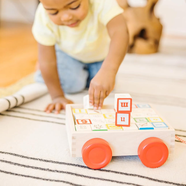 Melissa & Doug Classic ABC Wooden Block Cart (Educational Toy With 30 Solid Wood Blocks)