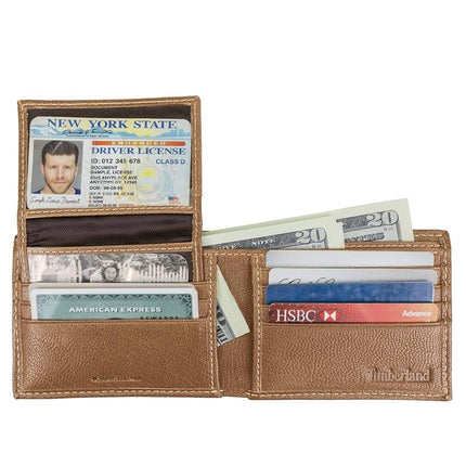 Timberland Men's Leather RFID Blocking Passcase Security Wallet Tan Genuine Leather RFID Blocking Security Wallet