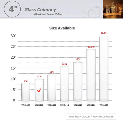 WGVI Hurricane Candle Holder Sleeve, Wide 4", Height 10", Clear Glass Cylinder Candleholder, Chimney Tube, Open Ended Candle Shade, 1 Piece