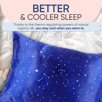 Blissy Silk Pillowcase - 100% Pure Mulberry Silk - 22 Momme 6A High-Grade Fibers - Silk Pillow Cover for Hair & Skin - Regular, Queen & King (Night Sky, Queen)