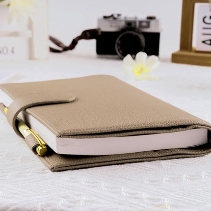 Ox Knight A5 Leather Planner Cover for Hobonichi Cousin, Stalogy, Midori, Leuchtturm1917, and More - with Pen Loop, Card Slots, Back Pocket, and Bookmarks (Taupe)