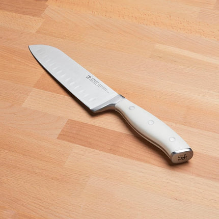HENCKELS Forged Accent Razor-Sharp 7-inch Hollow Edge Santoku Knife, White Handle, German Engineered Informed by 100+ Years of Mastery