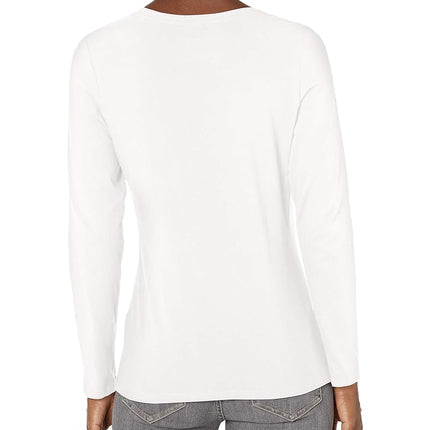 Hanes Women's Originals Long Sleeve Cotton T-Shirt, Lightweight Crewneck Tee, Modern Fit, White, M