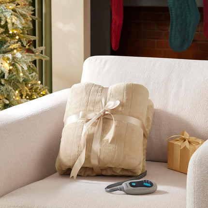 Beautyrest Heated Blanket, Electric Throw Blanket, Soft, Warm, Reversible Plush - Sherpa Heating Blanket Throw, 3 Heat Settings, 2 hr Auto Shut Off, Machine Washable, Oversized 60 in x 70 in, Beige
