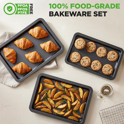 NutriChef 3-Piece Nonstick Cookie Sheet Baking Pans, Black