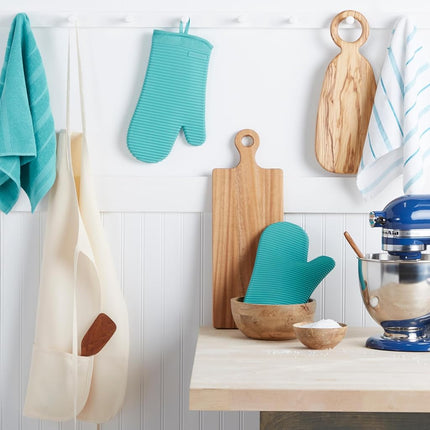 KitchenAid Ribbed Soft Silicone Oven Mitt Set, 7"x13", Aqua Sky