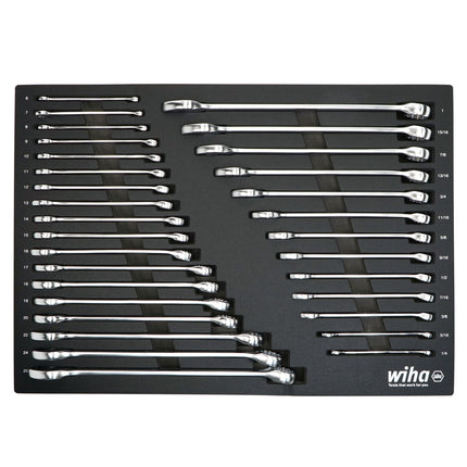 Wiha 31 Piece Combination Wrench Tray Set - SAE an