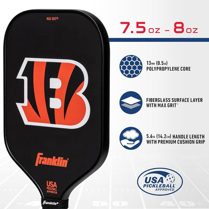 Franklin Sports NFL Cincinnati Bengals Pickleball Paddle - Official NFL Team Pickleball Paddles - USAP (USAPA) Approved Premium Quality Pickleball Paddles - Authentic Team Logos + Colors