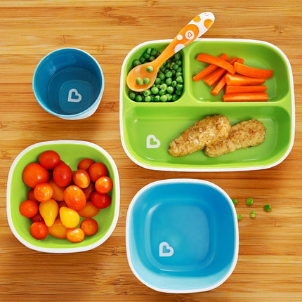 Munchkin Splash 4 Piece Toddler Divided Plate and Bowl Dining Set, Blue/Green