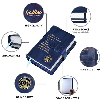 Double AA Big Book Cover & 12 Steps & 12 Traditions | by Galileo | Perfect Gift | Alcoholics Anonymous (Serenity Prayer/Coin Pocket/Royal Blue Metallic)
