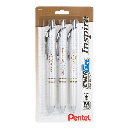 EnerGel Inspire Love/Teach/Hope, (0.7mm) Medium Line, Black Ink 3-pk