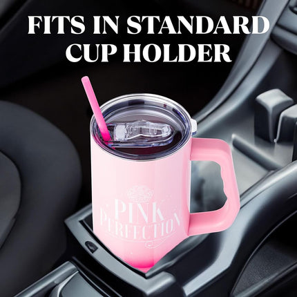 Silver Buffalo Wicked Glinda Pink Perfection Stainless Steel Tumbler with Handle and Straw, Fits in Standard Cup Holder, 40 Ounces