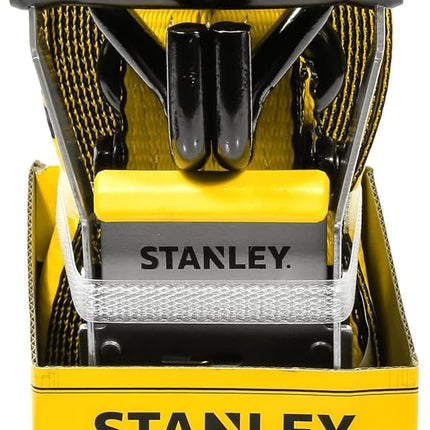 STANLEY S10000J Black/Yellow 2" x 27' Ratchet Strap with Double J-Hooks - 3,333 LBS Safe Working Load / 10,000 LBS Break Strength