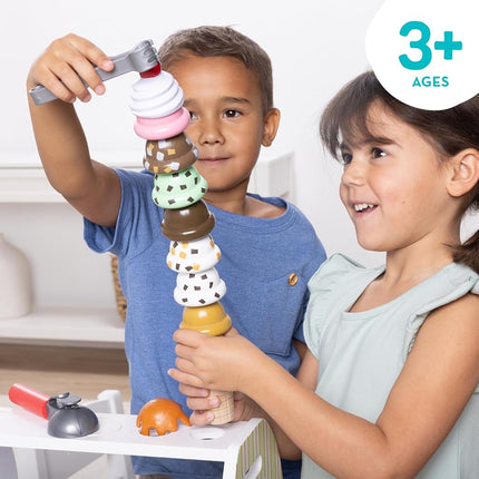 Melissa & Doug Wooden Scoop and Serve Ice Cream Counter (20 pcs) - Play Food and Accessories