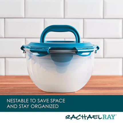 Rachael Ray Leak-Proof Nestable Container Food Storage Bin Set, 10-Piece Round, Teal Lid