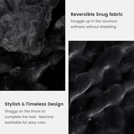 Cozy Bliss Faux Fur Throw Blanket for Couch, Bubble Plush Blanket Twin Size, Fuzzy Soft & Thick Blanket for Bed Sofa Living Room, 152.4 x 203.2cm Black