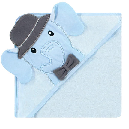 Hudson Baby Unisex Baby Cotton Rich Hooded Towels, Blue Charcoal Elephant, One Size