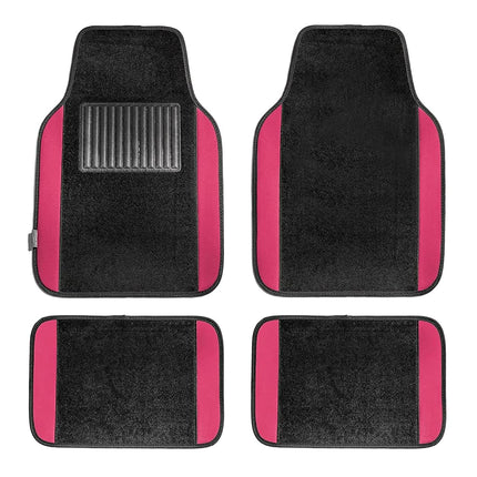 FH Group Alfombrillas de Coche Universales de Moqueta Premium para la mayoría de Coches, SUVs y Camionetas con Talonera para Conductor, Juego Completo Rosa