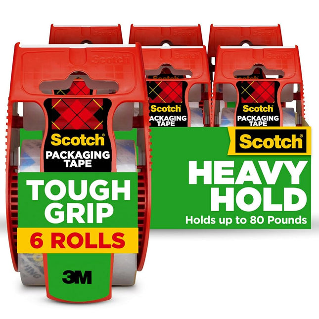 Scotch Tough Grip Moving Packaging Tape with Dispenser, 6 ct. 1.88 in x 22.2 y (150-6)