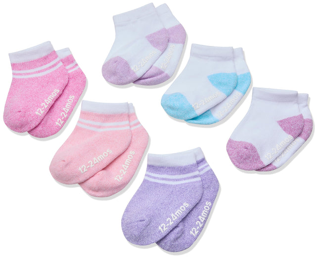 Hanes Baby and Toddler, Non-Slip Grip Ankle Socks, Boys' and Girls', Multipacks, White/Pink/Heather Pink/Purple - 12 Pack, 4-5T