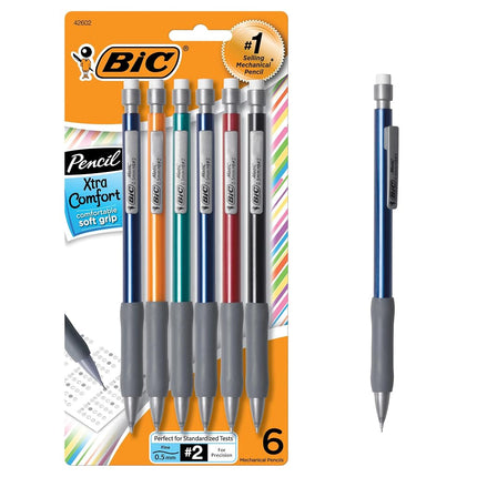 Mechanical Pencil,0.5mm,Rubber Grip,Nonrefill, 6/PK, BK/GY, Sold as 1 Package