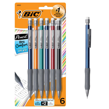 Mechanical Pencil,0.5mm,Rubber Grip,Nonrefill, 6/P