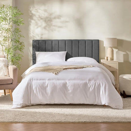 Upholstered Full Headboard - Easy Assemble Channel Stitched Headboard Full Size - Wall Mounted Headboards with 3D Soundproof Wall Panels Peel & Stick Floating Headboards, Grey