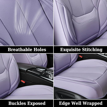 Coverado Universal Seat Covers Front, 2-Pack Universal Seat Covers for Cars, Waterproof Nappa Leather Car Seat Covers with Head Pillow, Auto Protectors Fit for Most Sedans SUV Pick-up Truck-Purple