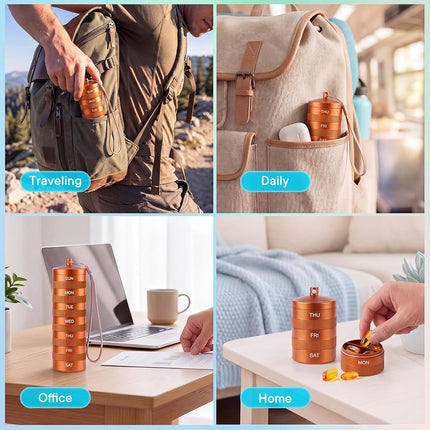 Weekly Metal Pill Organizer 2 Times a Day, Waterproof Travel Pill Case