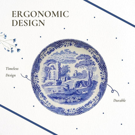 Spode x Blue Italian Pasta Bowl - Quality Made in England Earthenware, Classic Blue & White Design with Imari Border, Dishwasher & Microwave Safe, 30cm
