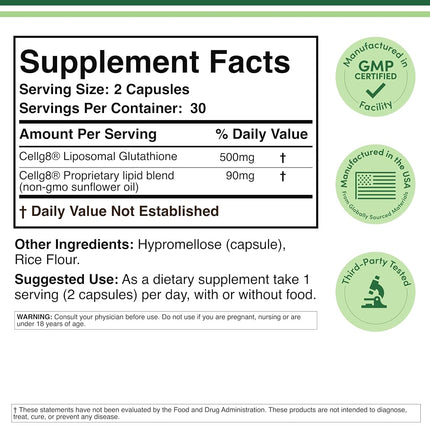 Double Wood Supplements Liposomal Glutathione Supplement 500mg per Serving, 60 Capsules (Vegan Safe, Manufactured in The USA, Non-GMO) Max Absorption Liposomal Glutathione by