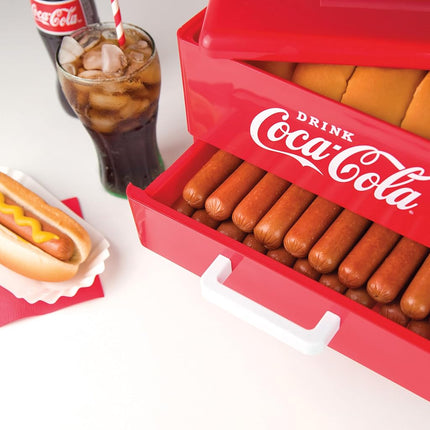 Nostalgia Extra Large Diner-Style Coca-Cola Steamer Cooks 20 Hot Dogs & 6 Buns - Hot Dog Steamer for Breakfast Sausages, Brats, Vegetables & Fish - Bun Steamer Perfect for Game Days or Parties - Red