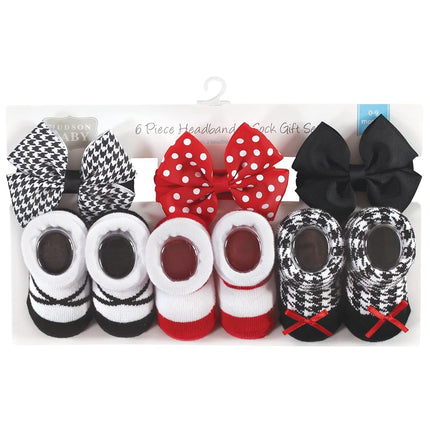 Coffret Cadeau Bandeau et Chaussettes Bébé Fille Hudson, Pied-de-poule Rouge, Taille Unique