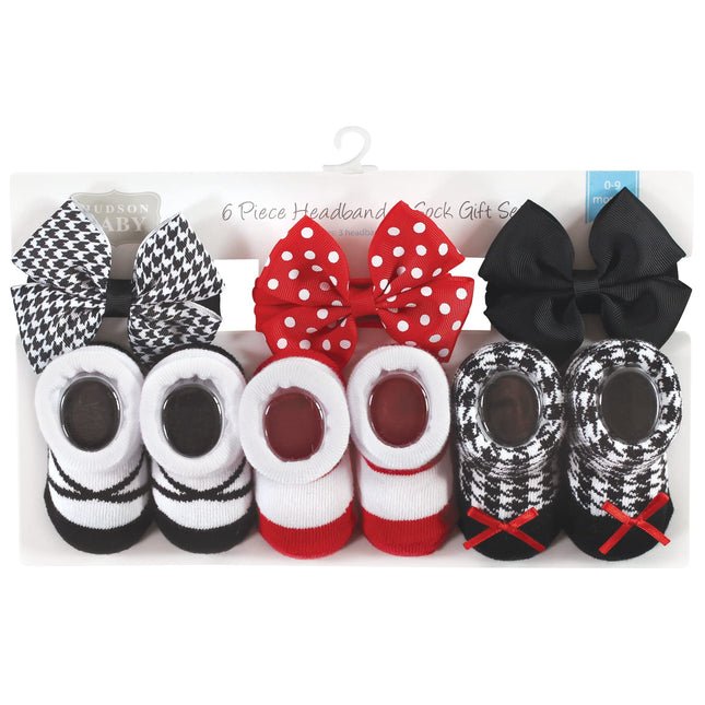 Hudson Baby Girl's Headband and Socks Giftset, Red Houndstooth, One Size