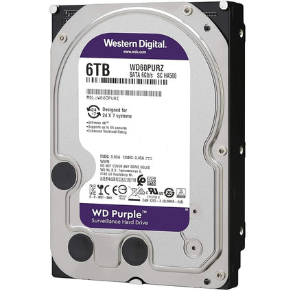 Western Digital Purple 6TB Surveillance 3.5 Inch SATA 6 Gb/s Hard Disk Drive with Allframe 4K Technology - 180TB/yr, 64MB Cache, 5400rpm - WD60PURZ